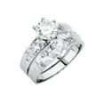 thumbnail image 1 of Wellingsale Ladies Solid 14k White Gold Polished CZ Cubic Zirconia Engagement Ring + Wedding Band Bridal Set - Size 9, 1 of 3