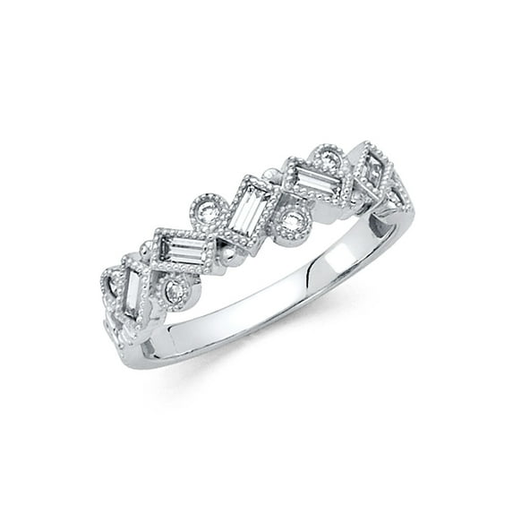 Wellingsale Ladies Solid 14k White Gold Polished CZ Cubic Zirconia Fancy Right Hand Statement Ring - Size 8.5