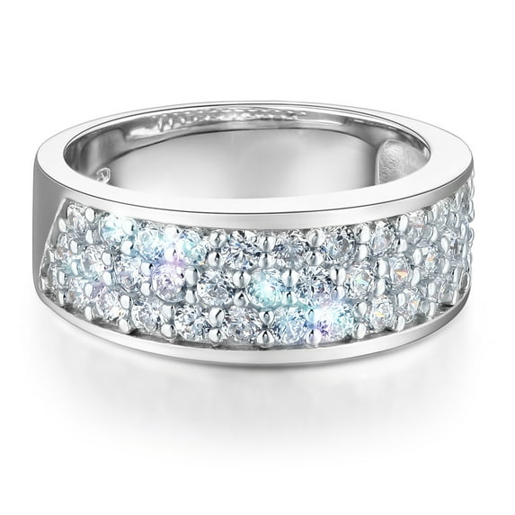 Wellingsale Ladies Solid 14k White Gold Polished CZ Cubic Zirconia Pave Wedding Band - Size 4.5