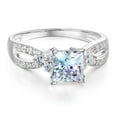thumbnail image 1 of Wellingsale Ladies Solid 14k White Gold Polished CZ Cubic Zirconia Princess Cut Engagement Ring with Side Stones - Size 4.5, 1 of 6