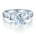 thumbnail image 1 of Wellingsale Ladies Solid 14k White Gold Polished CZ Cubic Zirconia Princess Cut Engagement Ring with Side Stones - Size 4.5, 1 of 6