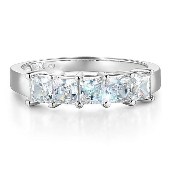 Wellingsale Ladies Solid 14k White Gold Polished CZ Cubic Zirconia Princess Cut Five 5 Stone Anniversary Wedding Band - Size 6