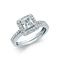 thumbnail image 1 of Wellingsale Ladies Solid 14k White Gold Polished CZ Cubic Zirconia Princess Cut Halo Engagement Ring with Side Stones and Matching Band Bridal Set - Size 6, 1 of 3