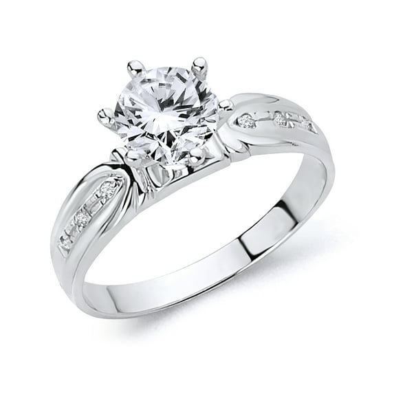 Wellingsale Ladies Solid 14k White Gold Polished CZ Cubic Zirconia Round Cut Engagement Ring - Size 4.5