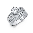 thumbnail image 1 of Wellingsale Ladies Solid 14k White Gold Polished CZ Cubic Zirconia Round Cut Engagement Ring and Cross Wedding Band Bridal Set - Size 5, 1 of 3
