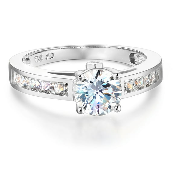 Wellingsale Ladies Solid 14k White Gold Polished CZ Cubic Zirconia Round Cut Engagement Ring with Side Stones - Size 4.5
