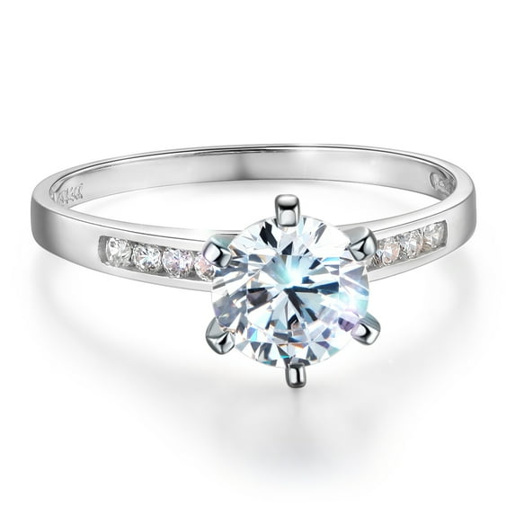 Wellingsale Ladies Solid 14k White Gold Polished CZ Cubic Zirconia Round Cut Engagement Ring with Side Stones - Size 4.5