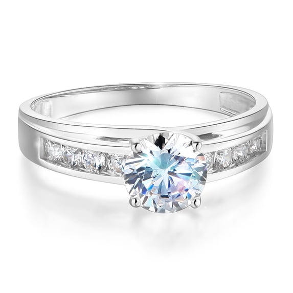 Wellingsale Ladies Solid 14k White Gold Polished CZ Cubic Zirconia Round Cut Engagement Ring with Side Stones - Size 4.5