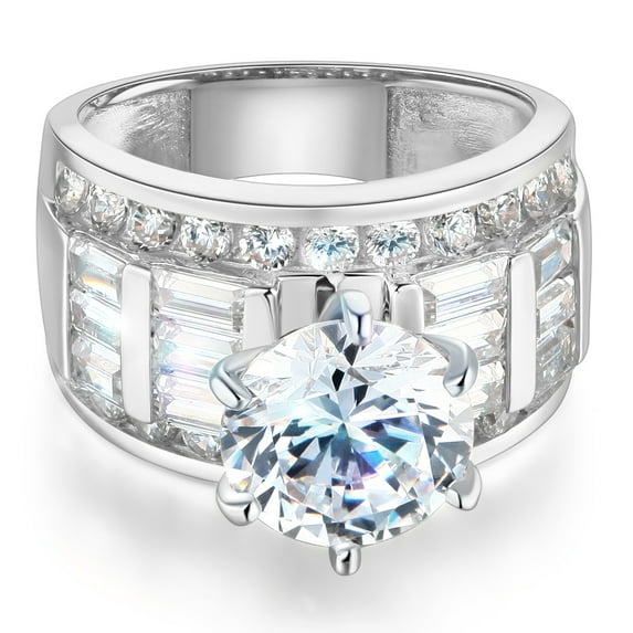 Wellingsale Ladies Solid 14k White Gold Polished CZ Cubic Zirconia Round Cut Engagement Ring with Side Stones - Size 4.5