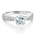 thumbnail image 1 of Wellingsale Ladies Solid 14k White Gold Polished CZ Cubic Zirconia Round Cut Engagement Ring with Side Stones - Size 4, 1 of 6