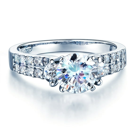 Wellingsale Ladies Solid 14k White Gold Polished CZ Cubic Zirconia Round Cut Engagement Ring with Side Stones - Size 5.5