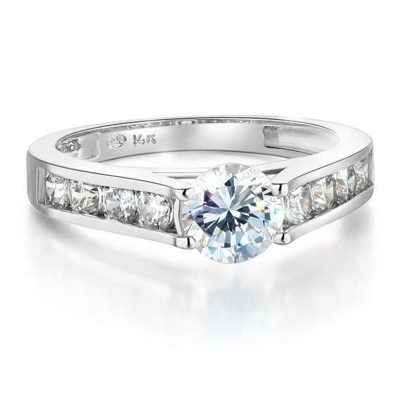 Wellingsale Ladies Solid 14k White Gold Polished CZ Cubic Zirconia Round Cut Engagement Ring with Side Stones - Size 5.5