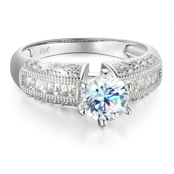 Wellingsale Ladies Solid 14k White Gold Polished CZ Cubic Zirconia Round Cut Engagement Ring with Side Stones - Size 5