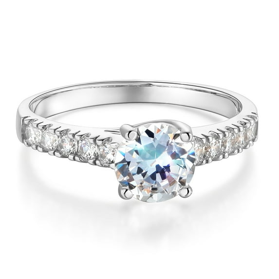 Wellingsale Ladies Solid 14k White Gold Polished CZ Cubic Zirconia Round Cut Engagement Ring with Side Stones - Size 6.5