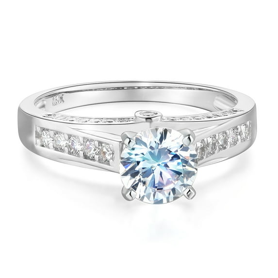 Wellingsale Ladies Solid 14k White Gold Polished CZ Cubic Zirconia Round Cut Engagement Ring with Side Stones - Size 6