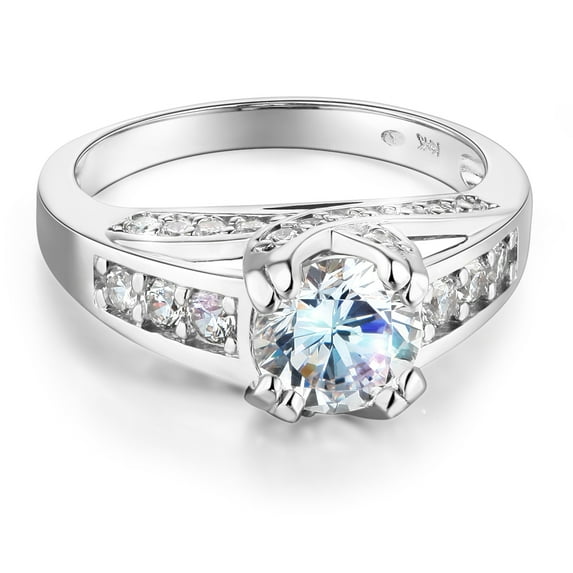 Wellingsale Ladies Solid 14k White Gold Polished CZ Cubic Zirconia Round Cut Engagement Ring with Side Stones - Size 6