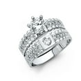 thumbnail image 1 of Wellingsale Ladies Solid 14k White Gold Polished CZ Cubic Zirconia Round Cut Engagement Ring with Side Stones and Wedding Band Bridal Set - Size 5, 1 of 3