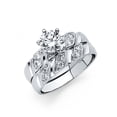 thumbnail image 1 of Wellingsale Ladies Solid 14k White Gold Polished CZ Cubic Zirconia Round Cut Engagement Ring with Side Stones and Wedding Band Bridal Set - Size 7, 1 of 3