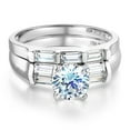 thumbnail image 1 of Wellingsale Ladies Solid 14k White Gold Polished CZ Cubic Zirconia Round Cut Engagement Ring with Side Stones and Wedding Band Bridal Set - Size 7, 1 of 8
