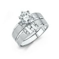 thumbnail image 1 of Wellingsale Ladies Solid 14k White Gold Polished CZ Cubic Zirconia Round Cut Engagement Ring with Side Stones and Wedding Band Bridal Set - Size 8.5, 1 of 3