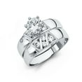 thumbnail image 1 of Wellingsale Ladies Solid 14k White Gold Polished CZ Cubic Zirconia Round Cut Engagement Ring with Side Stones and Wedding Band Bridal Set - Size 8, 1 of 3