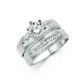 thumbnail image 1 of Wellingsale Ladies Solid 14k White Gold Polished CZ Cubic Zirconia Round Cut Engagement Ring with Side Stones and Wedding Band Bridal Set - Size 8, 1 of 3
