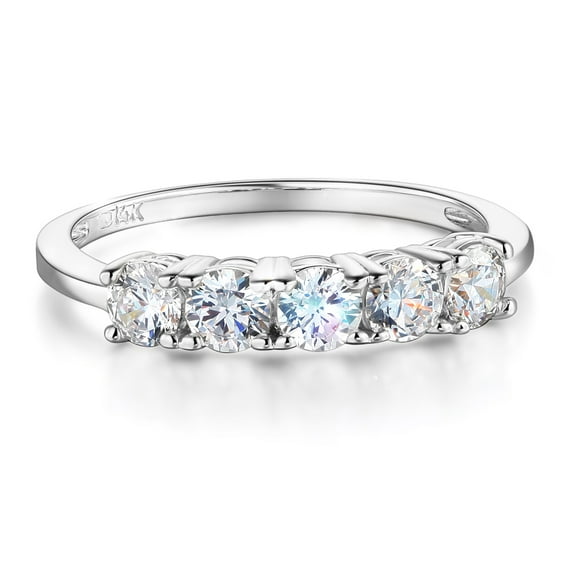 Wellingsale Ladies Solid 14k White Gold Polished CZ Cubic Zirconia Round Cut Five 5 Stone Anniversary Wedding Band - Size 4