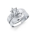 thumbnail image 1 of Wellingsale Ladies Solid 14k White Gold Polished CZ Cubic Zirconia Round Cut Full Heart Engagement Ring and Wedding Band Bridal Set - Size 5.5, 1 of 3