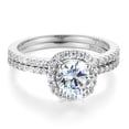 thumbnail image 1 of Wellingsale Ladies Solid 14k White Gold Polished CZ Cubic Zirconia Round Cut Halo Engagement Ring with Side Stones and Matching Band Bridal Set - Size 8, 1 of 8