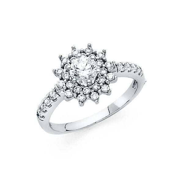 Wellingsale Ladies Solid 14k White Gold Polished CZ Cubic Zirconia Round Cut Halo Engagement Ring - Size 8.5