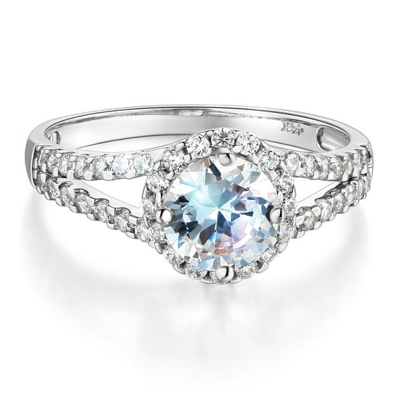 Wellingsale Ladies Solid 14k White Gold Polished CZ Cubic Zirconia Round Cut Halo Engagement Ring with Side Stones - Size 7