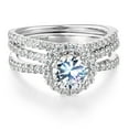 thumbnail image 1 of Wellingsale Ladies Solid 14k White Gold Polished CZ Cubic Zirconia Round Cut Halo Engagement Ring with Side Stones - Size 8, 1 of 6