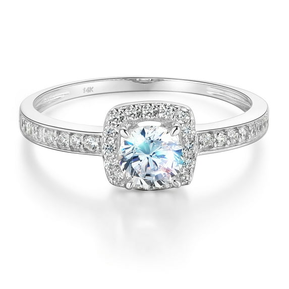 Wellingsale Ladies Solid 14k White Gold Polished CZ Cubic Zirconia Round Cut Halo Engagement Ring with Side Stones - Size 8
