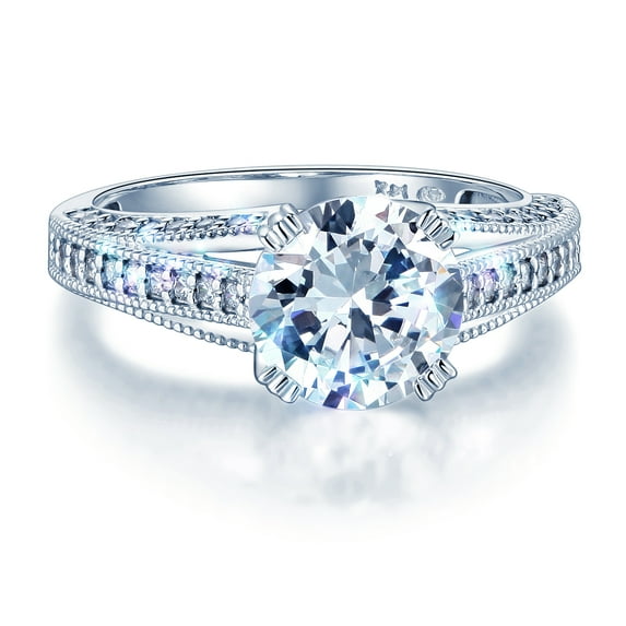 Wellingsale Ladies Solid 14k White Gold Polished CZ Cubic Zirconia Round Cut Pave Engagement Ring with Side Stones - Size 5.5