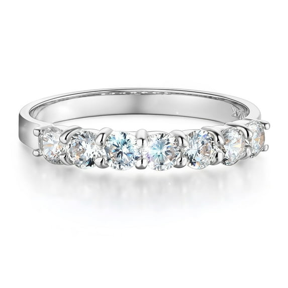 Wellingsale Ladies Solid 14k White Gold Polished CZ Cubic Zirconia Round Cut Seven 7 Stone Anniversary Wedding Band - Size 7.5