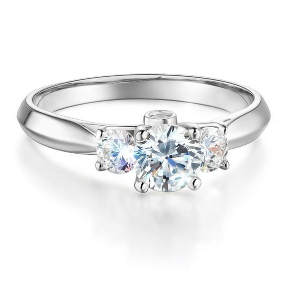 Wellingsale Ladies Solid 14k White Gold Polished CZ Cubic Zirconia Round Cut Three 3 Stone Engagement Ring - Size 7.5