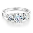 thumbnail image 1 of Wellingsale Ladies Solid 14k White Gold Polished CZ Cubic Zirconia Round Cut Three 3 Stone Engagement Ring - Size 9, 1 of 6
