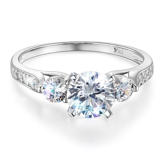 Wellingsale Ladies Solid 14k White Gold Polished CZ Cubic Zirconia Round Cut Three 3 Stone Engagement Ring with Side Stones - Size 7