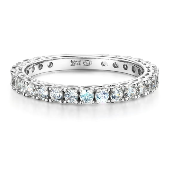 Wellingsale Ladies Solid 14k White Gold Polished CZ Cubic Zirconia Semi-Eternity Anniversary Wedding Band - Size 4.5