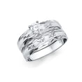 thumbnail image 1 of Wellingsale Ladies Solid 14k White Gold Polished Diamond Cut CZ Cubic Zirconia Engagement Ring + Wedding Band Bridal Set - Size 9, 1 of 3