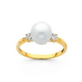 thumbnail image 1 of Wellingsale Ladies Solid 14k Yellow Gold Polished 8mm Freshwater Cultured Pearl CZ Cubic Zirconia Engagement Ring - Size 4.5, 1 of 3