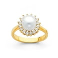 thumbnail image 1 of Wellingsale Ladies Solid 14k Yellow Gold Polished 8mm Freshwater Cultured Pearl CZ Cubic Zirconia Halo Engagement Ring - Size 8.5, 1 of 3