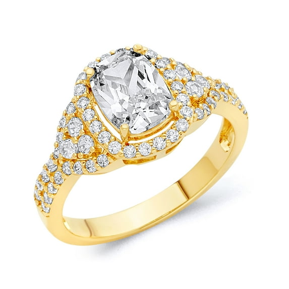 Wellingsale Ladies Solid 14k Yellow Gold Polished CZ Cubic Zirconia Engagement Ring - Size 4.5