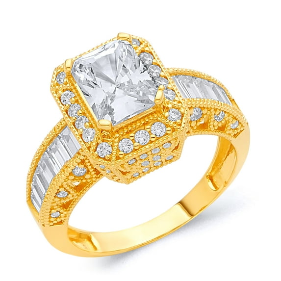 Wellingsale Ladies Solid 14k Yellow Gold Polished CZ Cubic Zirconia Engagement Ring - Size 6.5