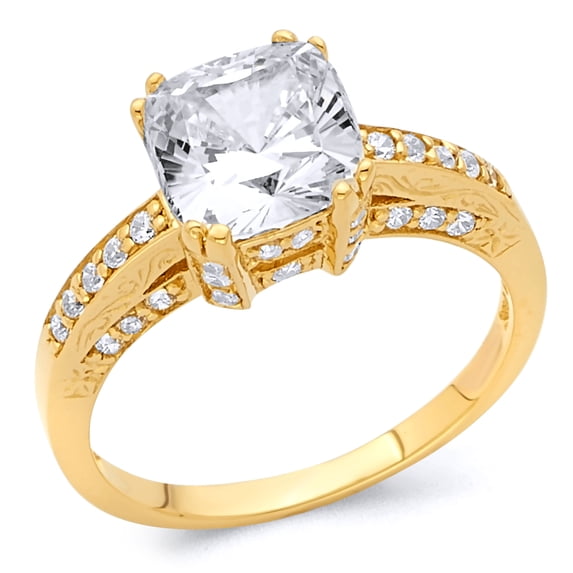 Wellingsale Ladies Solid 14k Yellow Gold Polished CZ Cubic Zirconia Engagement Ring - Size 6.5