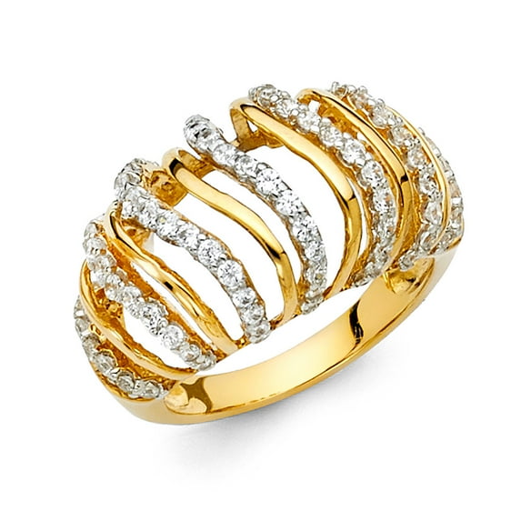 Wellingsale Ladies Solid 14k Yellow Gold Polished CZ Cubic Zirconia Fancy Right Hand Statement Ring - Size 7