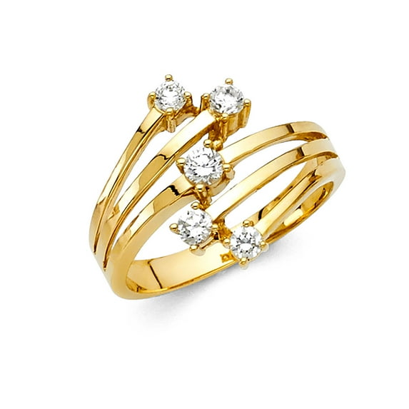 Wellingsale Ladies Solid 14k Yellow Gold Polished CZ Cubic Zirconia Fancy Right Hand Statement Ring - Size 7