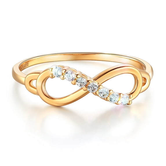 Wellingsale Ladies Solid 14k Yellow Gold Polished CZ Cubic Zirconia Infinity Right Hand Fashion Ring - Size 9