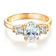 thumbnail image 1 of Wellingsale Ladies Solid 14k Yellow Gold Polished CZ Cubic Zirconia Oval Cut Three 3 Stone Engagement Ring - Size 6, 1 of 6