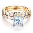 thumbnail image 1 of Wellingsale Ladies Solid 14k Yellow Gold Polished CZ Cubic Zirconia Princess Cut Engagement Ring with Side Stones and Wedding Band Bridal Set - Size 9, 1 of 8
